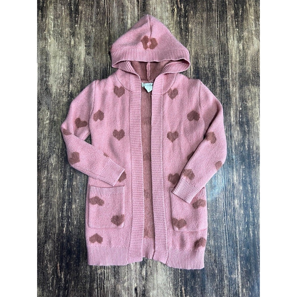 Emma & Elsa Girls 10/12 Pink Heart Soft Long Cardigan